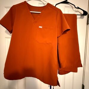 Figs Burnt Orange Scrub Top